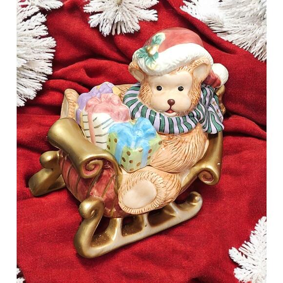 Fitz and Floyd Classics Teddy Bear in Sleigh Trinket Box in Original Box EUC - Picture 2 of 11